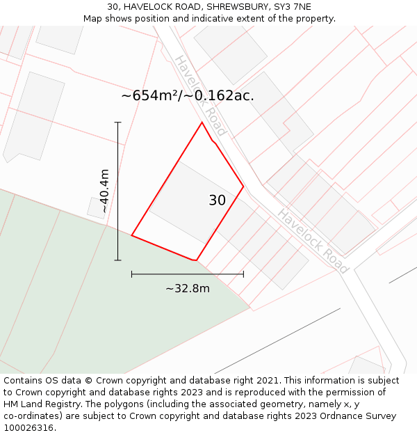 30, HAVELOCK ROAD, SHREWSBURY, SY3 7NE: Plot and title map