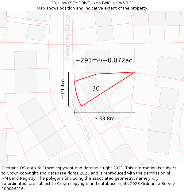 30, HAWKSEY DRIVE, NANTWICH, CW5 7GF: Plot and title map