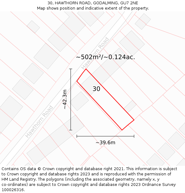 30, HAWTHORN ROAD, GODALMING, GU7 2NE: Plot and title map