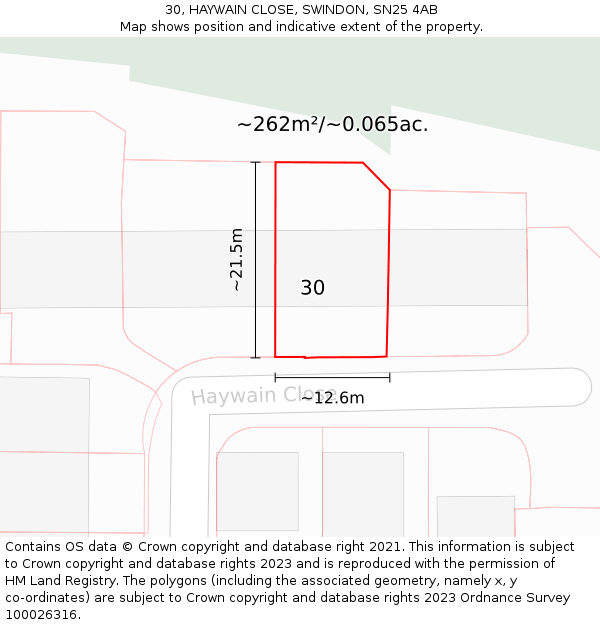 30, HAYWAIN CLOSE, SWINDON, SN25 4AB: Plot and title map