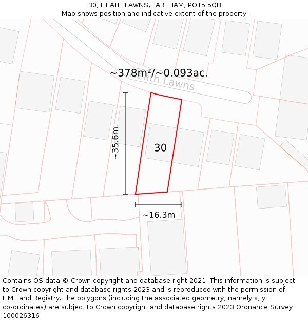 30, HEATH LAWNS, FAREHAM, PO15 5QB: Plot and title map