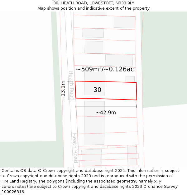 30, HEATH ROAD, LOWESTOFT, NR33 9LY: Plot and title map