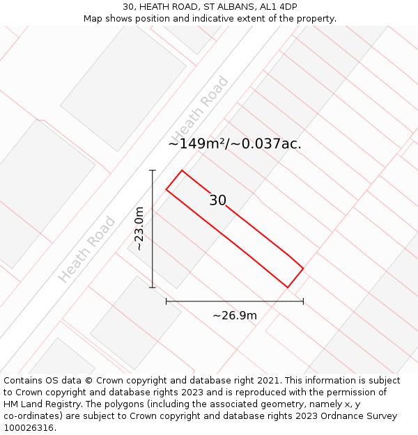 30, HEATH ROAD, ST ALBANS, AL1 4DP: Plot and title map