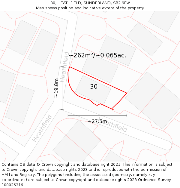 30, HEATHFIELD, SUNDERLAND, SR2 9EW: Plot and title map