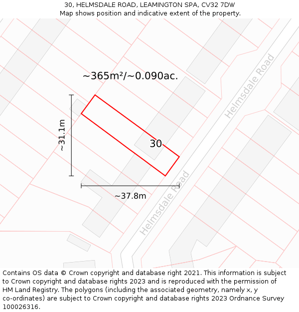 30, HELMSDALE ROAD, LEAMINGTON SPA, CV32 7DW: Plot and title map