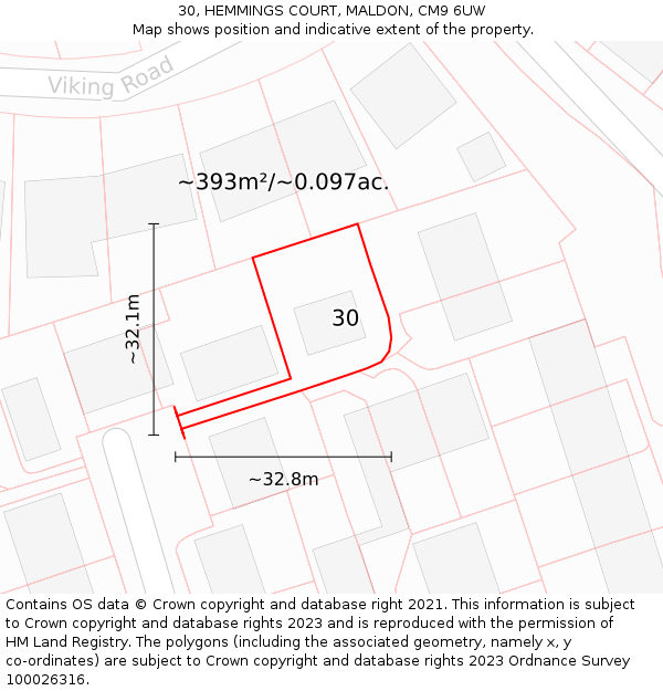 30, HEMMINGS COURT, MALDON, CM9 6UW: Plot and title map