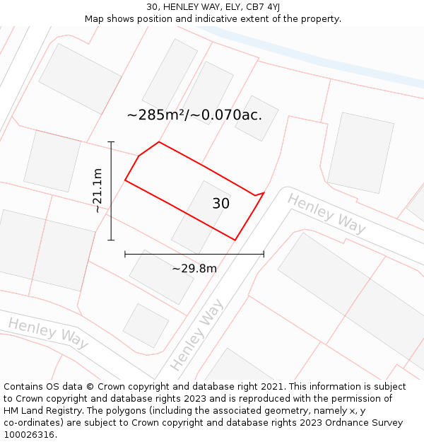 30, HENLEY WAY, ELY, CB7 4YJ: Plot and title map