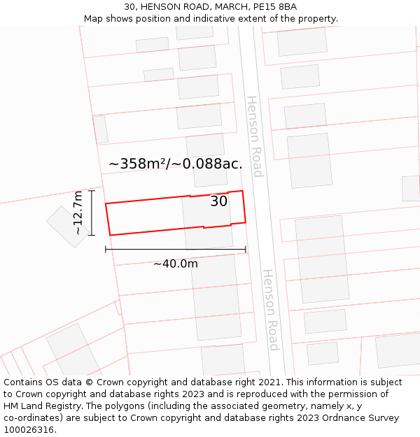 30, HENSON ROAD, MARCH, PE15 8BA: Plot and title map