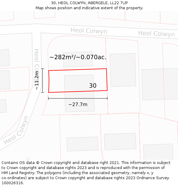 30, HEOL COLWYN, ABERGELE, LL22 7UP: Plot and title map