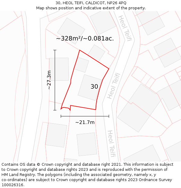 30, HEOL TEIFI, CALDICOT, NP26 4PQ: Plot and title map