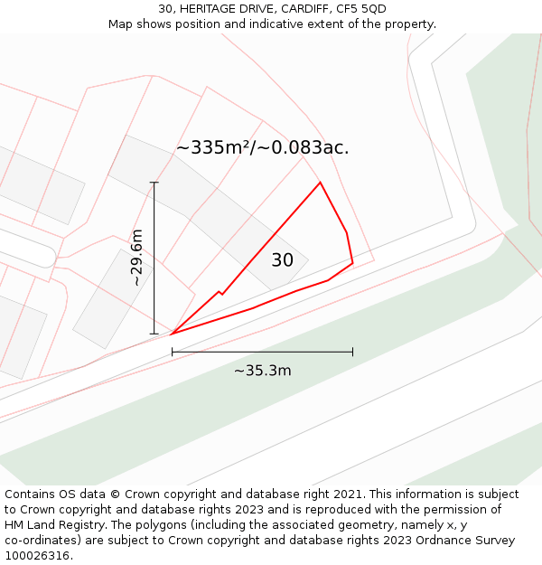 30, HERITAGE DRIVE, CARDIFF, CF5 5QD: Plot and title map