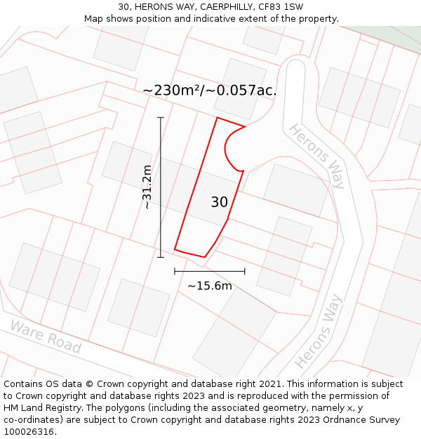 30, HERONS WAY, CAERPHILLY, CF83 1SW: Plot and title map