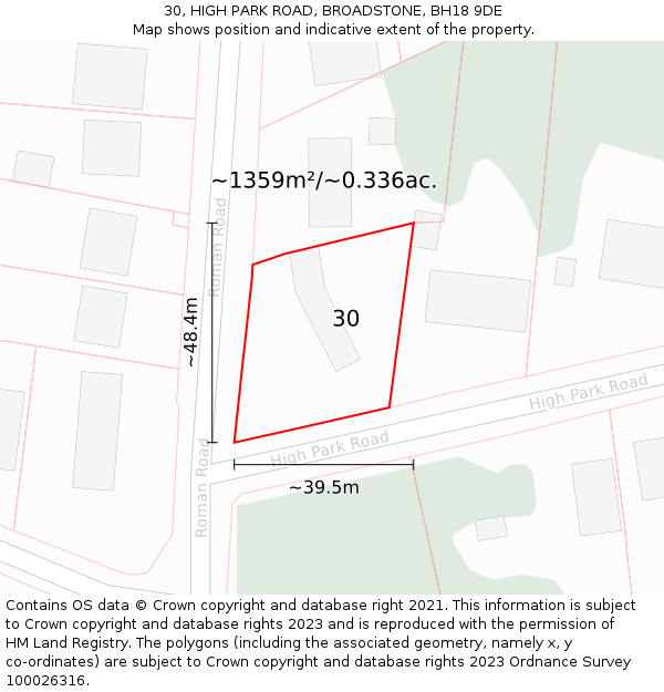 30, HIGH PARK ROAD, BROADSTONE, BH18 9DE: Plot and title map