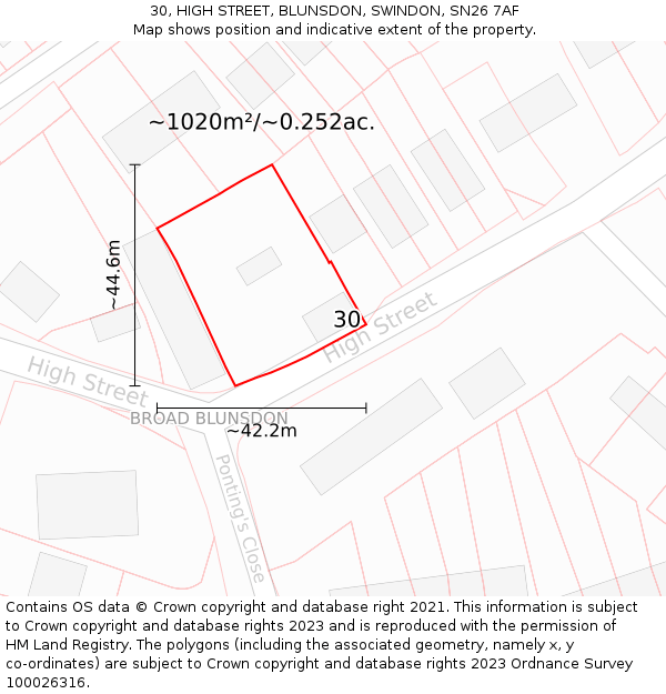 30, HIGH STREET, BLUNSDON, SWINDON, SN26 7AF: Plot and title map