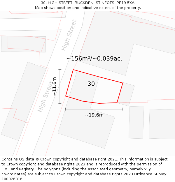 30, HIGH STREET, BUCKDEN, ST NEOTS, PE19 5XA: Plot and title map