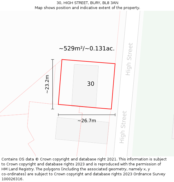 30, HIGH STREET, BURY, BL8 3AN: Plot and title map