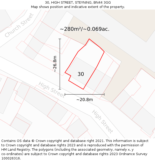 30, HIGH STREET, STEYNING, BN44 3GG: Plot and title map