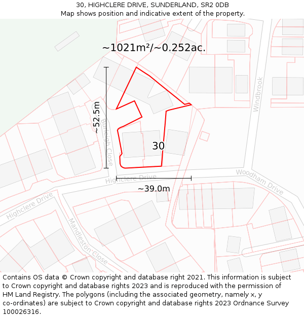 30, HIGHCLERE DRIVE, SUNDERLAND, SR2 0DB: Plot and title map