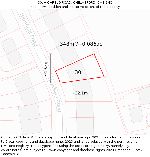 30, HIGHFIELD ROAD, CHELMSFORD, CM1 2NQ: Plot and title map