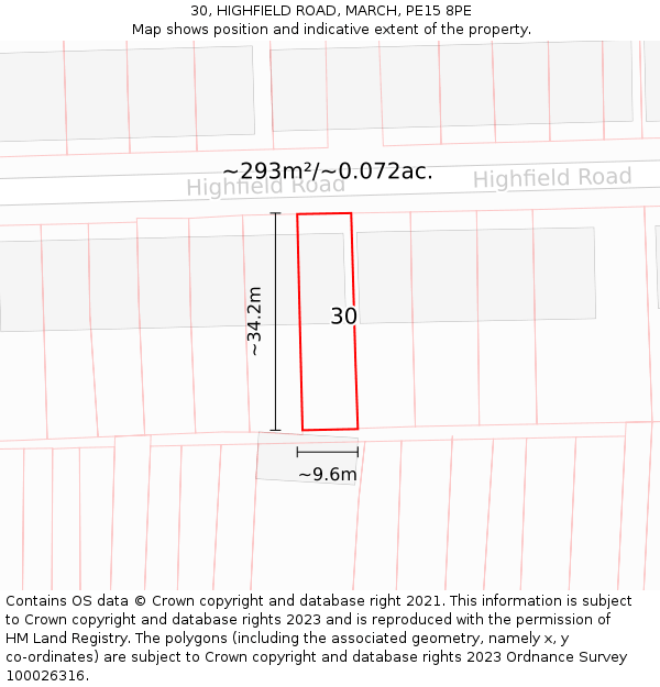 30, HIGHFIELD ROAD, MARCH, PE15 8PE: Plot and title map