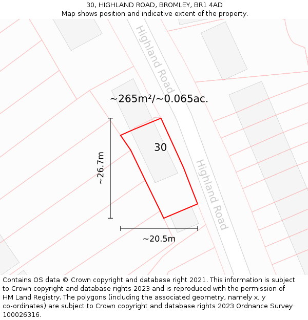 30, HIGHLAND ROAD, BROMLEY, BR1 4AD: Plot and title map