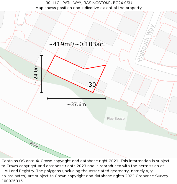 30, HIGHPATH WAY, BASINGSTOKE, RG24 9SU: Plot and title map