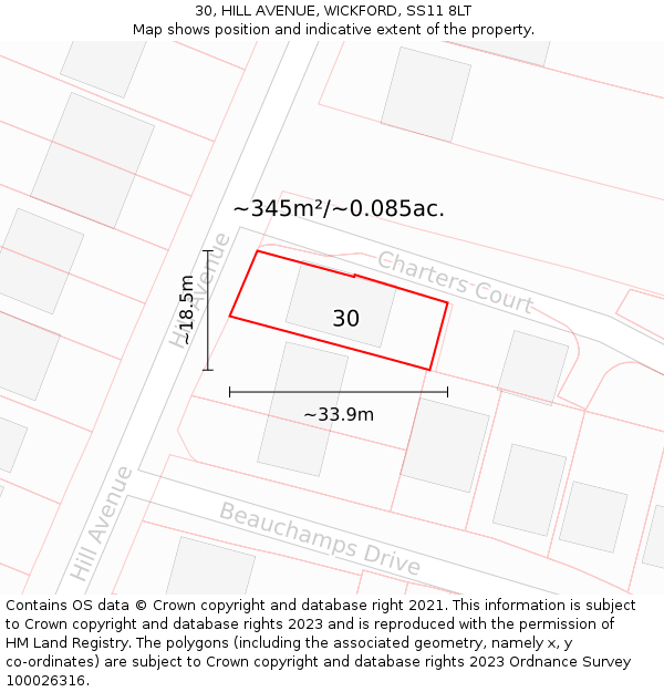 30, HILL AVENUE, WICKFORD, SS11 8LT: Plot and title map