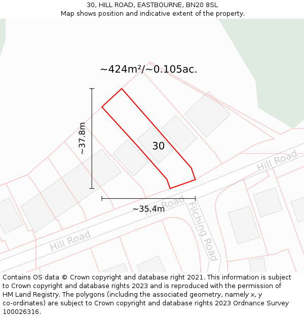 30, HILL ROAD, EASTBOURNE, BN20 8SL: Plot and title map