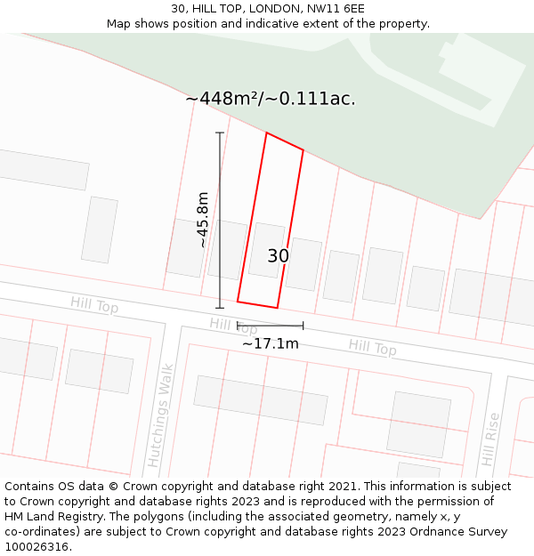 30, HILL TOP, LONDON, NW11 6EE: Plot and title map