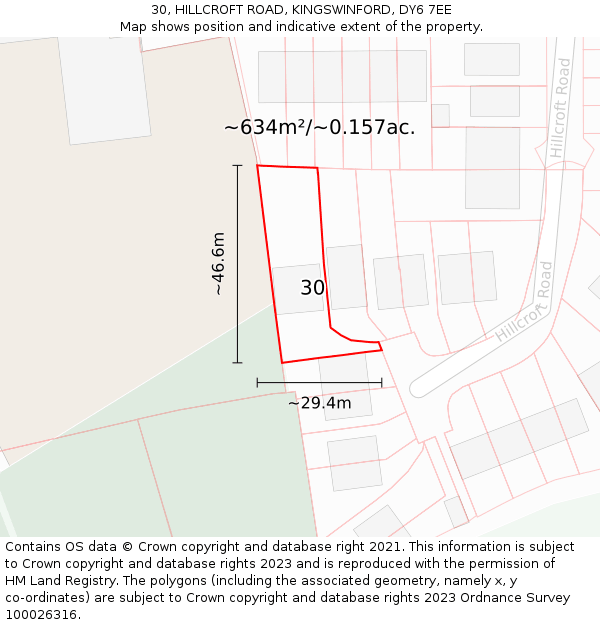 30, HILLCROFT ROAD, KINGSWINFORD, DY6 7EE: Plot and title map