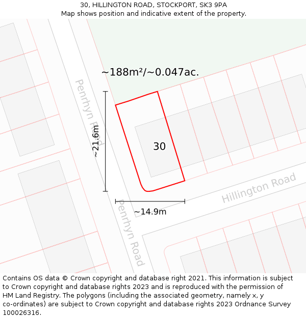 30, HILLINGTON ROAD, STOCKPORT, SK3 9PA: Plot and title map