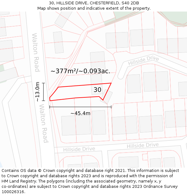 30, HILLSIDE DRIVE, CHESTERFIELD, S40 2DB: Plot and title map