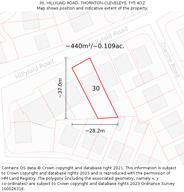 30, HILLYLAID ROAD, THORNTON-CLEVELEYS, FY5 4DZ: Plot and title map