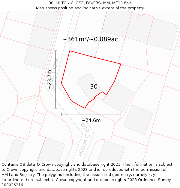 30, HILTON CLOSE, FAVERSHAM, ME13 8NN: Plot and title map