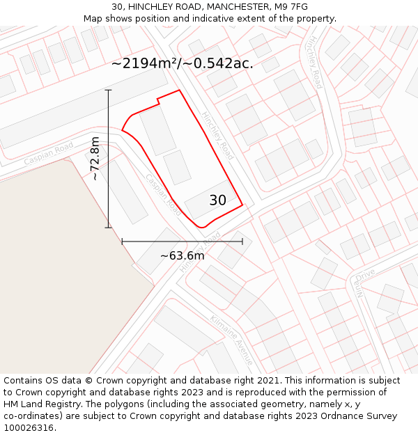 30, HINCHLEY ROAD, MANCHESTER, M9 7FG: Plot and title map