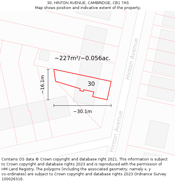 30, HINTON AVENUE, CAMBRIDGE, CB1 7AS: Plot and title map