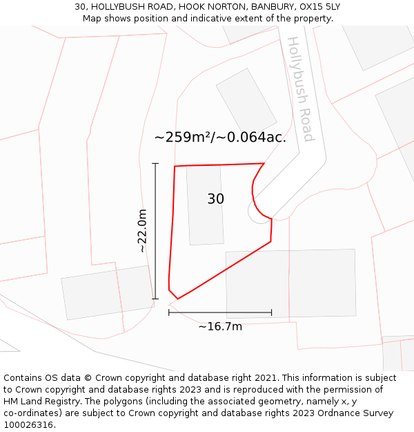 30, HOLLYBUSH ROAD, HOOK NORTON, BANBURY, OX15 5LY: Plot and title map