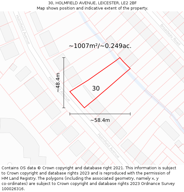 30, HOLMFIELD AVENUE, LEICESTER, LE2 2BF: Plot and title map