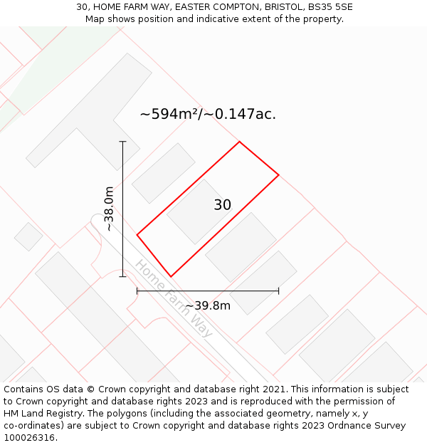 30, HOME FARM WAY, EASTER COMPTON, BRISTOL, BS35 5SE: Plot and title map