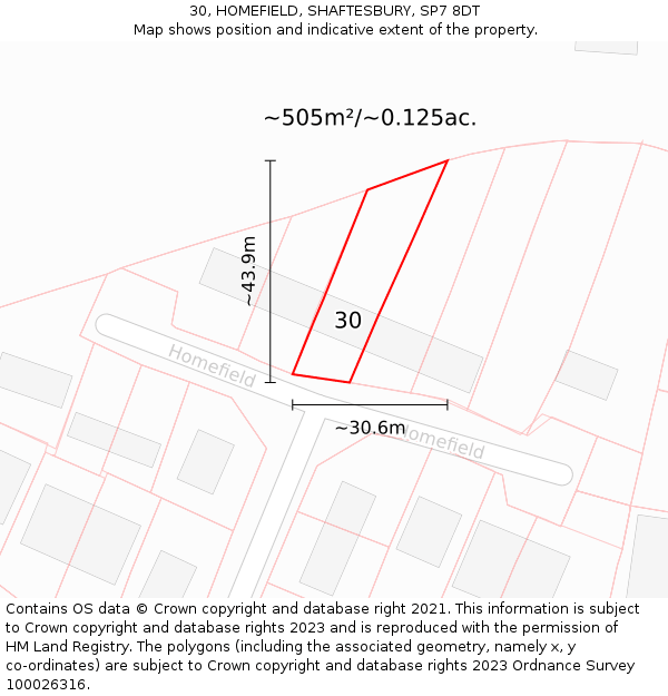 30, HOMEFIELD, SHAFTESBURY, SP7 8DT: Plot and title map