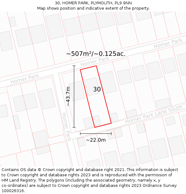 30, HOMER PARK, PLYMOUTH, PL9 9NN: Plot and title map