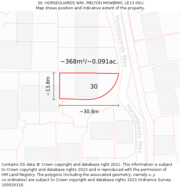 30, HORSEGUARDS WAY, MELTON MOWBRAY, LE13 0SU: Plot and title map