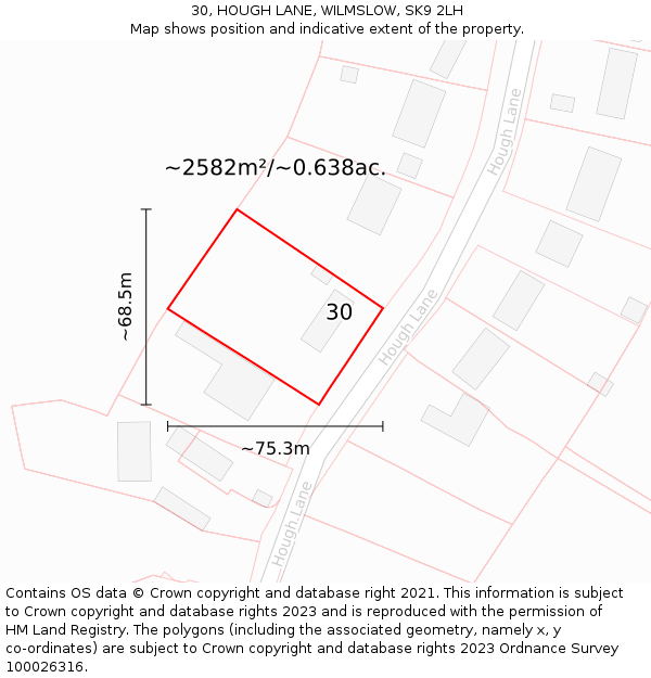30, HOUGH LANE, WILMSLOW, SK9 2LH: Plot and title map