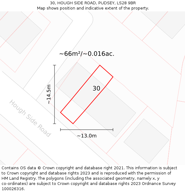 30, HOUGH SIDE ROAD, PUDSEY, LS28 9BR: Plot and title map