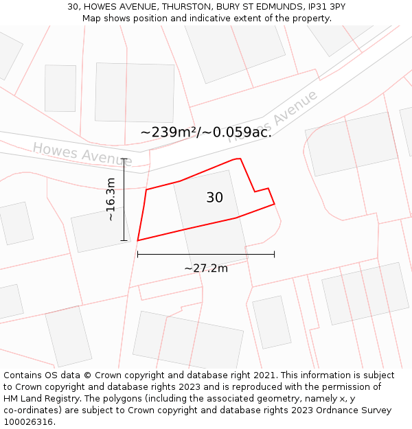 30, HOWES AVENUE, THURSTON, BURY ST EDMUNDS, IP31 3PY: Plot and title map