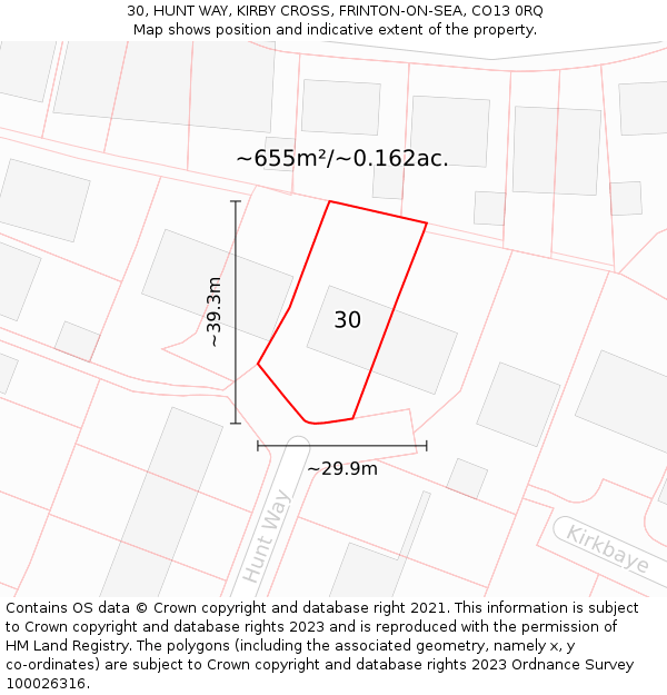30, HUNT WAY, KIRBY CROSS, FRINTON-ON-SEA, CO13 0RQ: Plot and title map