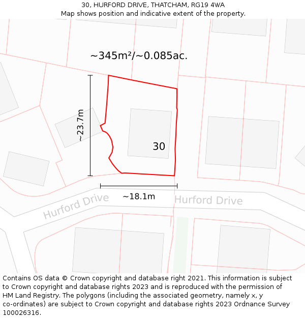 30, HURFORD DRIVE, THATCHAM, RG19 4WA: Plot and title map