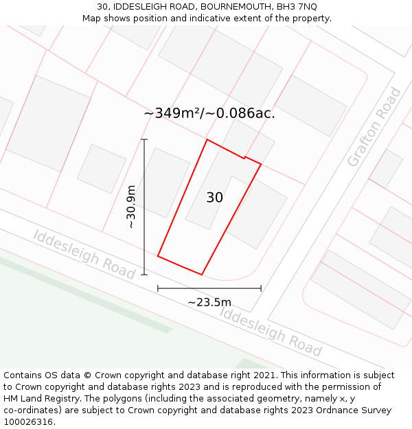 30, IDDESLEIGH ROAD, BOURNEMOUTH, BH3 7NQ: Plot and title map