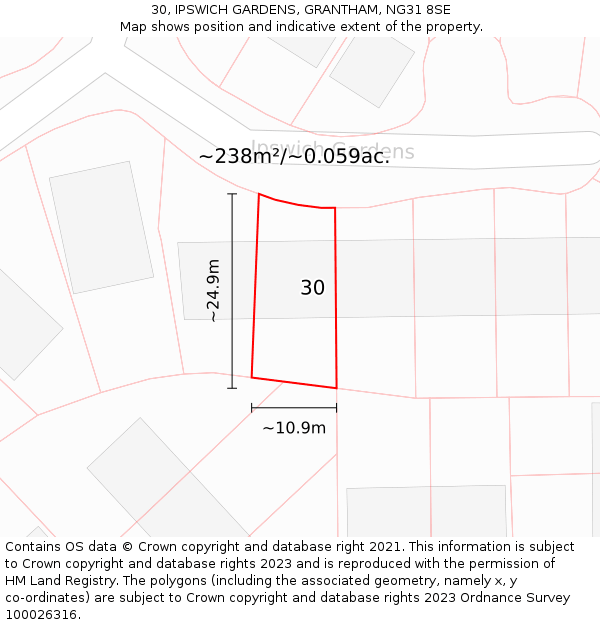 30, IPSWICH GARDENS, GRANTHAM, NG31 8SE: Plot and title map