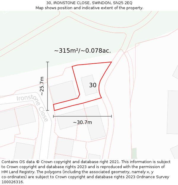 30, IRONSTONE CLOSE, SWINDON, SN25 2EQ: Plot and title map